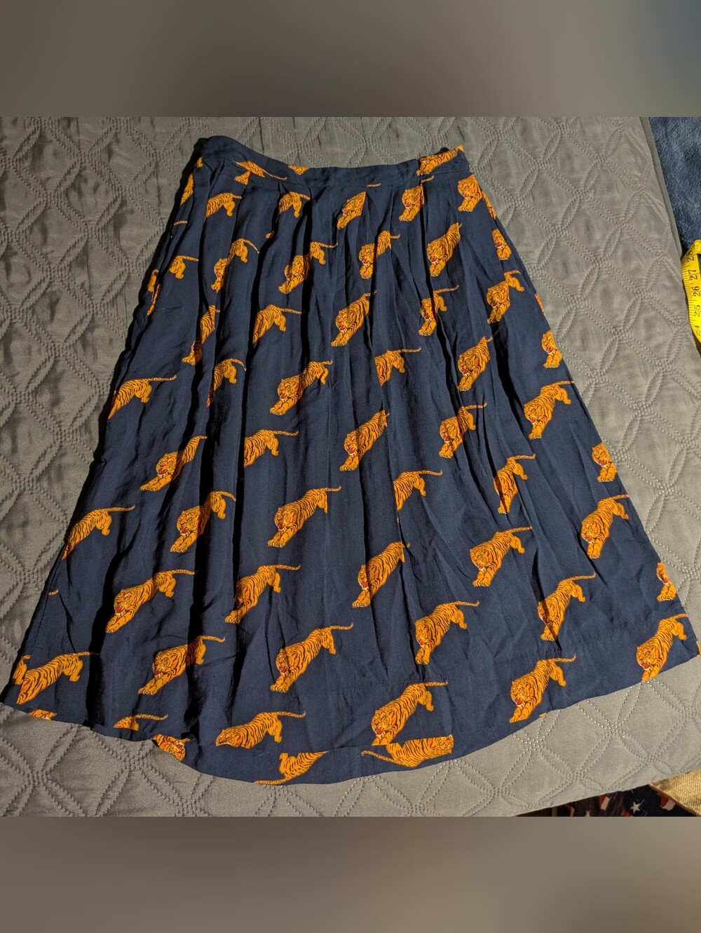 Navy Blue Skirt with Orange Tiger Print